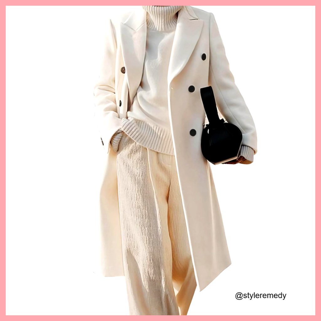 Wool Blend Double Breasted Trench Coat Long Overcoat